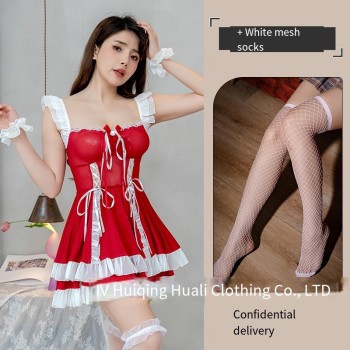 情趣内衣女性感可爱女仆小胸透视火辣调情床上制服诱惑