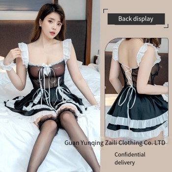 情趣内衣女性感可爱女仆小胸透视火辣调情床上制服诱惑