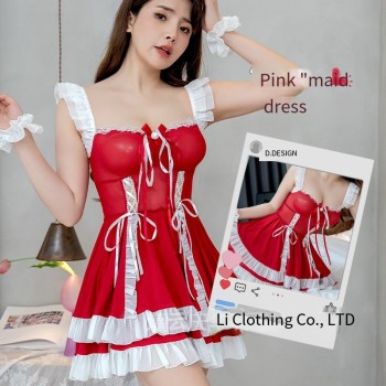 情趣内衣女性感可爱女仆小胸透视火辣调情床上制服诱惑