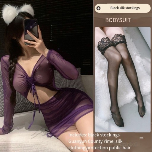 曼欲情趣内衣女透视长袖包臀连衣裙激情火辣性感制服诱惑睡衣套装