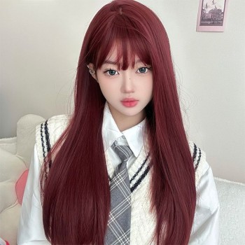 科尼假发女长发海王红湄拉红色Lolita自然仿真人辣妹长直发全头套