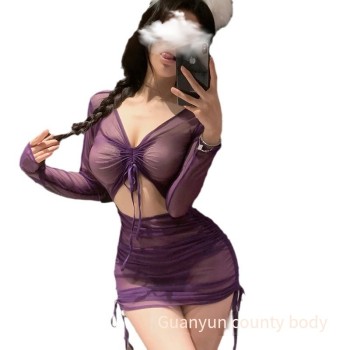 曼欲情趣内衣女透视长袖包臀连衣裙激情火辣性感制服诱惑睡衣套装