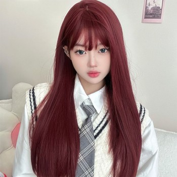 科尼假发女长发海王红湄拉红色Lolita自然仿真人辣妹长直发全头套
