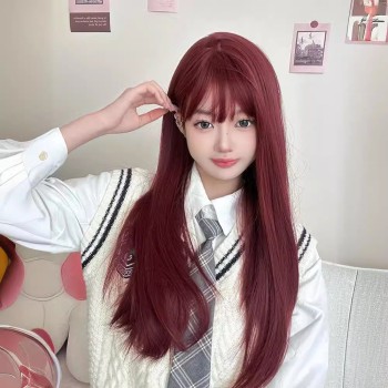 科尼假发女长发海王红湄拉红色Lolita自然仿真人辣妹长直发全头套