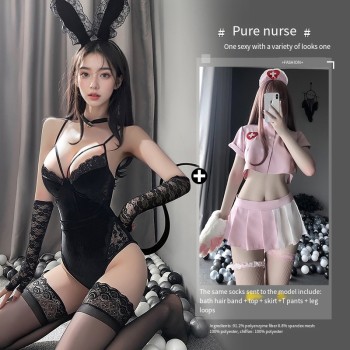 曼烟情趣内衣性感兔女郎诱惑免脱睡衣床上战袍秋冬激情制服套装女