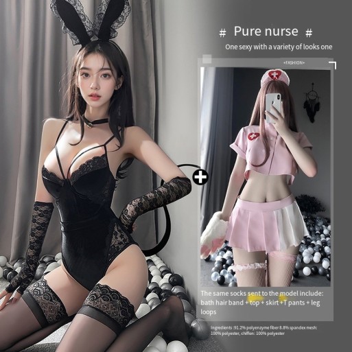 曼烟情趣内衣性感兔女郎诱惑免脱睡衣床上战袍秋冬激情制服套装女