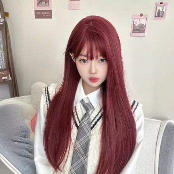 科尼假发女长发海王红湄拉红色Lolita自然仿真人辣妹长直发全头套