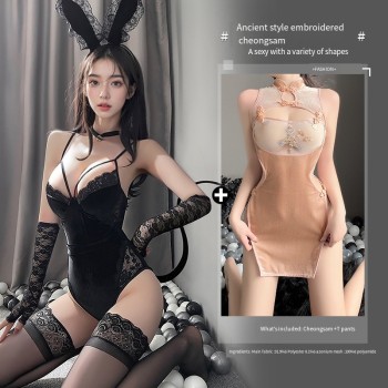 曼烟情趣内衣性感兔女郎诱惑免脱睡衣床上战袍秋冬激情制服套装女