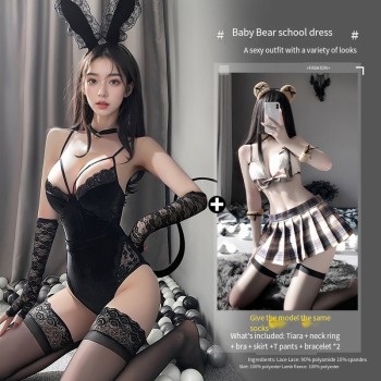 曼烟情趣内衣性感兔女郎诱惑免脱睡衣床上战袍秋冬激情制服套装女