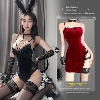 曼烟情趣内衣性感兔女郎诱惑免脱睡衣床上战袍秋冬激情制服套装女