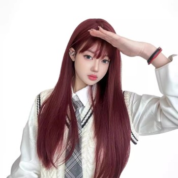 科尼假发女长发海王红湄拉红色Lolita自然仿真人辣妹长直发全头套