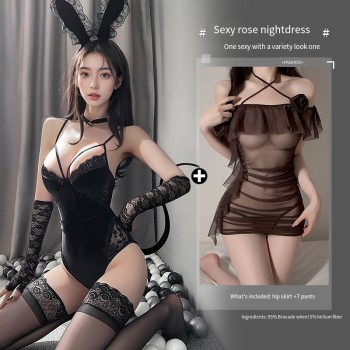 曼烟情趣内衣性感兔女郎诱惑免脱睡衣床上战袍秋冬激情制服套装女
