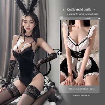 曼烟情趣内衣性感兔女郎诱惑免脱睡衣床上战袍秋冬激情制服套装女