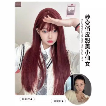 科尼假发女长发海王红湄拉红色Lolita自然仿真人辣妹长直发全头套