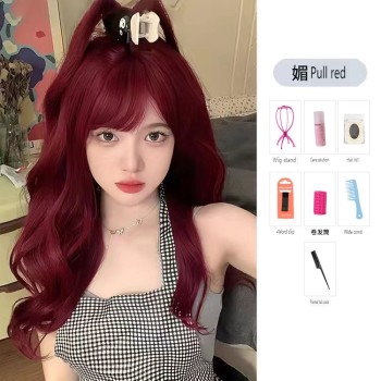 科尼假发女长发海王红湄拉红色Lolita自然仿真人辣妹长直发全头套