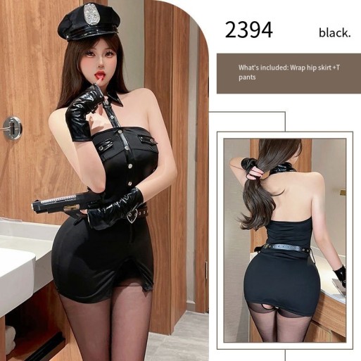 情趣内衣火辣激情女警服挂脖紧身包臀裙纯欲诱惑角色扮演制服套装