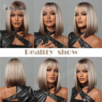 Wigs短直发齐刘海渐变银色BoBo头日常Cosplay假发