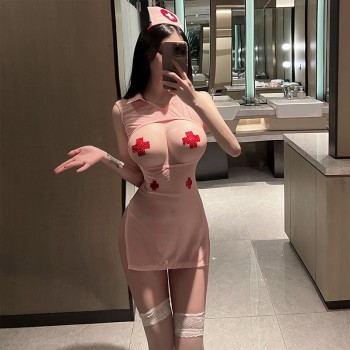 挖空露胸粉嫩透纱护士装情趣内衣制服诱惑性感套装批发