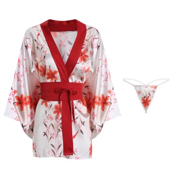 瑰若情趣内衣性感诱惑印花开襟低领和服日系绑带女式制服套装1567