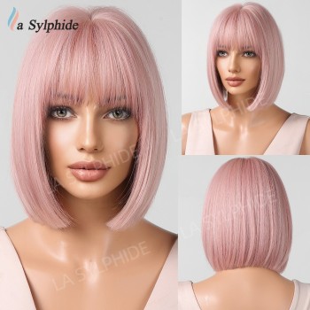 Wigs短直发齐刘海渐变银色BoBo头日常Cosplay假发
