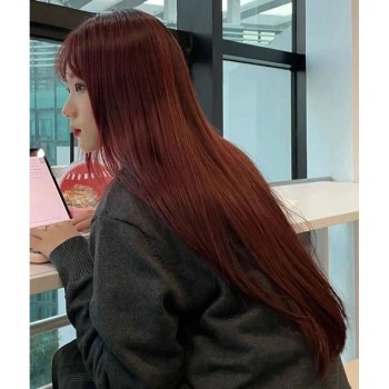科尼假发红色整顶假发女长直发齐刘海自然夏日女士头套高温丝假发
