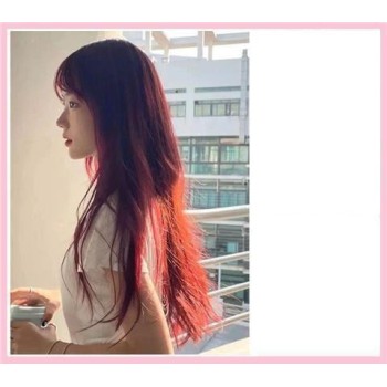 科尼假发红色整顶假发女长直发齐刘海自然夏日女士头套高温丝假发