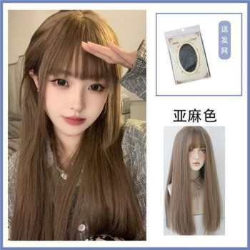科尼假发红色整顶假发女长直发齐刘海自然夏日女士头套高温丝假发
