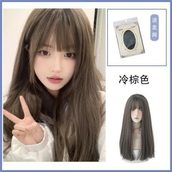 科尼假发红色整顶假发女长直发齐刘海自然夏日女士头套高温丝假发