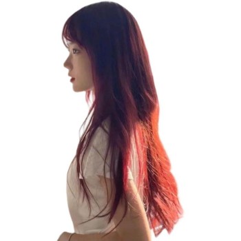 科尼假发红色整顶假发女长直发齐刘海自然夏日女士头套高温丝假发