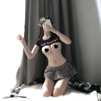 情趣内衣制服诱惑套装俏皮可爱少女日系学生装超短裙新款印字露乳