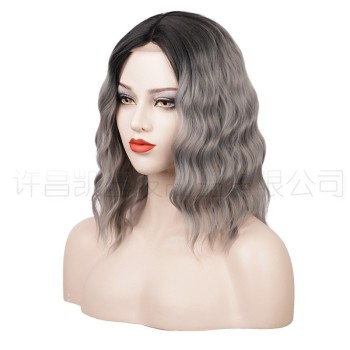 许昌假发 欧美假发渐变色短卷发蕾丝假发女hair wigs化纤假发头套