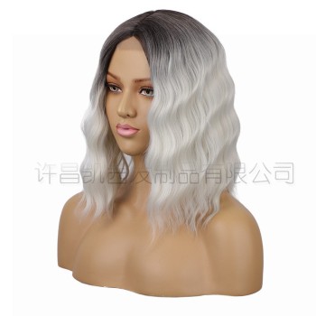 许昌假发 欧美假发渐变色短卷发蕾丝假发女hair wigs化纤假发头套