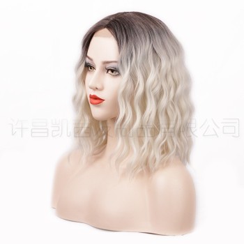 许昌假发 欧美假发渐变色短卷发蕾丝假发女hair wigs化纤假发头套