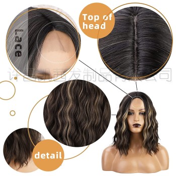 许昌假发 欧美假发渐变色短卷发蕾丝假发女hair wigs化纤假发头套