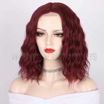许昌假发 欧美假发渐变色短卷发蕾丝假发女hair wigs化纤假发头套