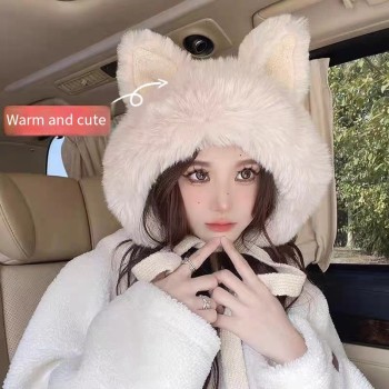 2023秋冬新款保暖帽子韩版百搭加厚围巾女户外可爱毛绒针织冬季帽