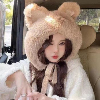 2023秋冬新款保暖帽子韩版百搭加厚围巾女户外可爱毛绒针织冬季帽