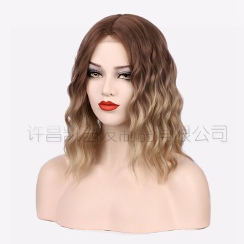 许昌假发 欧美假发渐变色短卷发蕾丝假发女hair wigs化纤假发头套