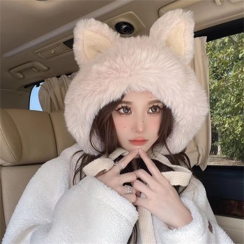 2023秋冬新款保暖帽子韩版百搭加厚围巾女户外可爱毛绒针织冬季帽