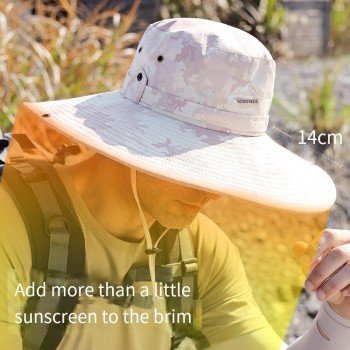 夏季渔夫帽男遮阳帽户外登山钓鱼帽防紫外线大檐防水防晒太阳帽子