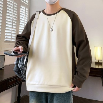 2024圆领卫衣男款美式春季潮牌撞色长袖T恤外套男士重磅秋装上衣