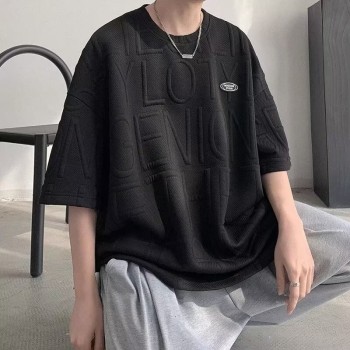 短袖男生夏季华夫格五分薄款套头内搭休闲体桖半袖上衣服男士t恤