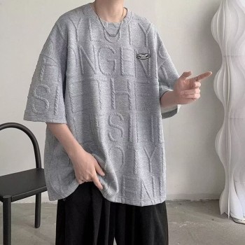 短袖男生夏季华夫格五分薄款套头内搭休闲体桖半袖上衣服男士t恤