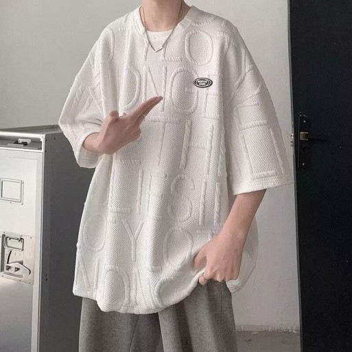 短袖男生夏季华夫格五分薄款套头内搭休闲体桖半袖上衣服男士t恤