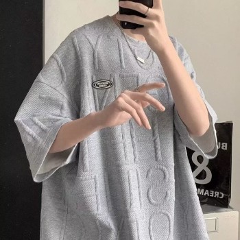 短袖男生夏季华夫格五分薄款套头内搭休闲体桖半袖上衣服男士t恤