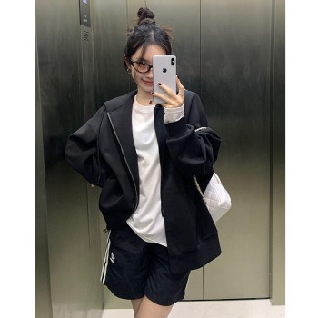 楠涛空气层连帽卫衣女早春宽松休闲慵懒显瘦长袖立体感开衫外套