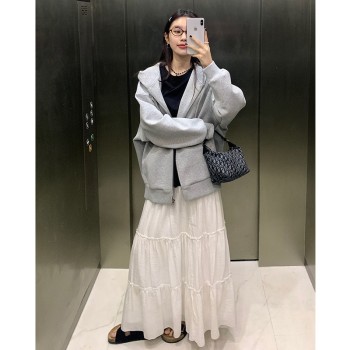 楠涛空气层连帽卫衣女早春宽松休闲慵懒显瘦长袖立体感开衫外套