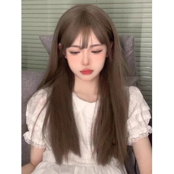 齐刘海网红纯欲风黑长直发自然假发女全头套白金色假发长直发芭比