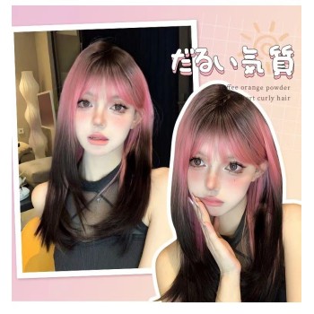 齐刘海网红纯欲风黑长直发自然假发女全头套白金色假发长直发芭比