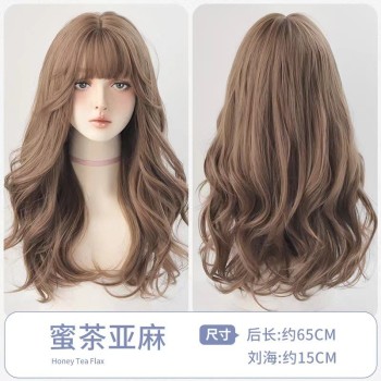 齐刘海网红纯欲风黑长直发自然假发女全头套白金色假发长直发芭比